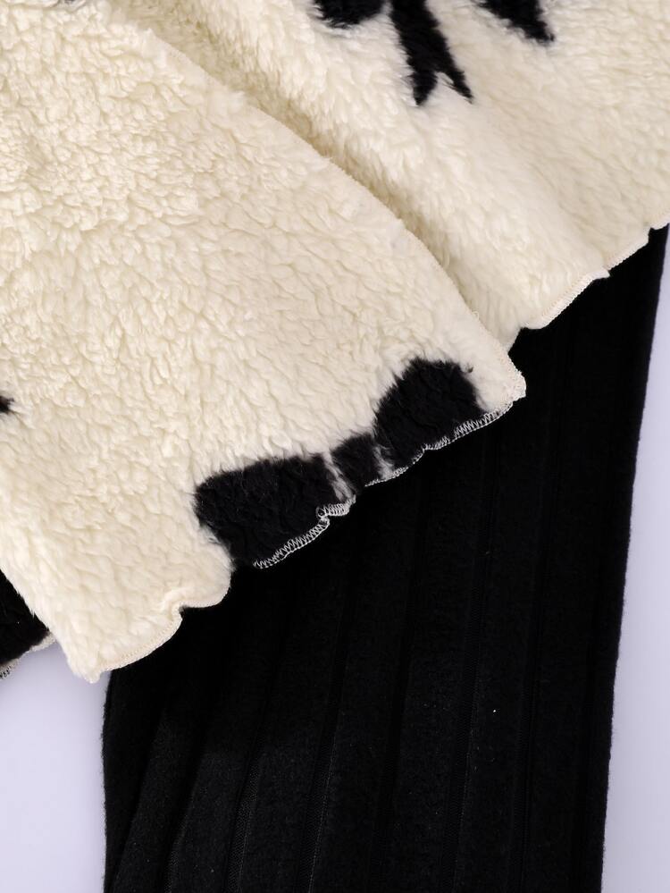 Tween Girls Cute Bowknot Print Belted Fuzzy Plush Vest Ribbed Top Leggings Fall Winter 3pcs Set - Black - View 7