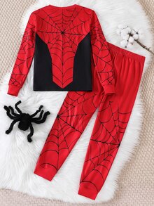 Boys Casual Comfortable Versatile Spider Print Pattern Slim Fit Pajama Set - Multicolor - View 2