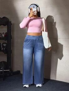 Flexra Plus Size Stretch Straight Leg Slim Fit Comfortable Inclusive Women's Denim Jeans For Sports And Commute - Blue - View 7