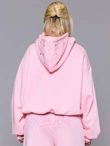 MUSERA 粉色小馬字母圖案寬鬆連帽衛衣套裝 秋季秋冬日常返校穿搭 - 粉色 - 查看 4