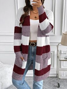 Vionelle Cardigan Kasual Wanita Ukuran Plus dengan Motif Blok Warna untuk Pemakaian Sehari-hari - MultiWarna - View 1