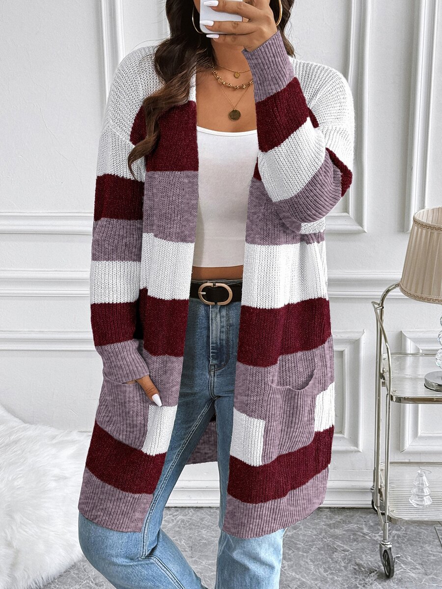 Vionelle Cardigan Kasual Wanita Ukuran Plus dengan Motif Blok Warna untuk Pemakaian Sehari-hari - MultiWarna - View 1