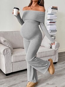 SHEIN Maternity Simple Comfortable One-Shoulder Jumpsuit Long Pants For Daily Wear Fall - Grey - View 7