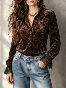 Glimmora 女款緹花長袖單排扣優雅襯衫 - 彩色 - 查看 4