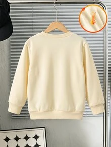 SHEIN 女童秋冬保暖抓絨甜美圓點大蝴蝶結裝飾休閒套頭衛衣 - 米色 - 查看 2