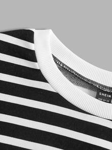 SHEIN LUNE 休閒條紋女款圓領海軍藍條紋百搭休閒衛衣 - 彩色 - 查看 5