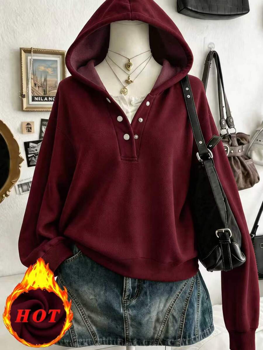 Lalippa Women's Solid Color Hooded Casual Daily Long Sleeve Sweatshirt - Dark Grey - View 1