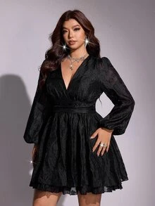 Viva Relle Plus Size Fashion Elegant Double Layer Cake Skirt Evening Dress Fall - Black - View 4