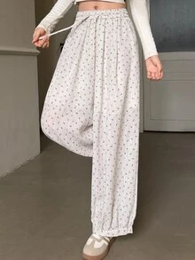 K-Vae Ditsy Floral Lantern Pants Elastic Waist Drawstring Casual Loose Fit Versatile Summer Trousers For Women - Apricot - View 5