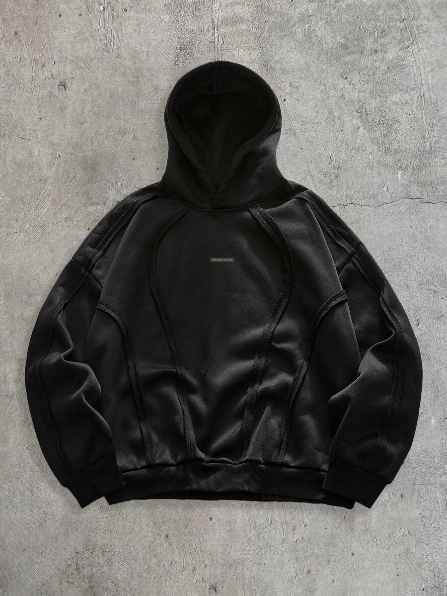EASEVO Men's Casual Vacation Sports College Outdoor Patchwork Reverse Bone Hooded Sweatshirt Halloween Winter Party Autumn - Black - View 1