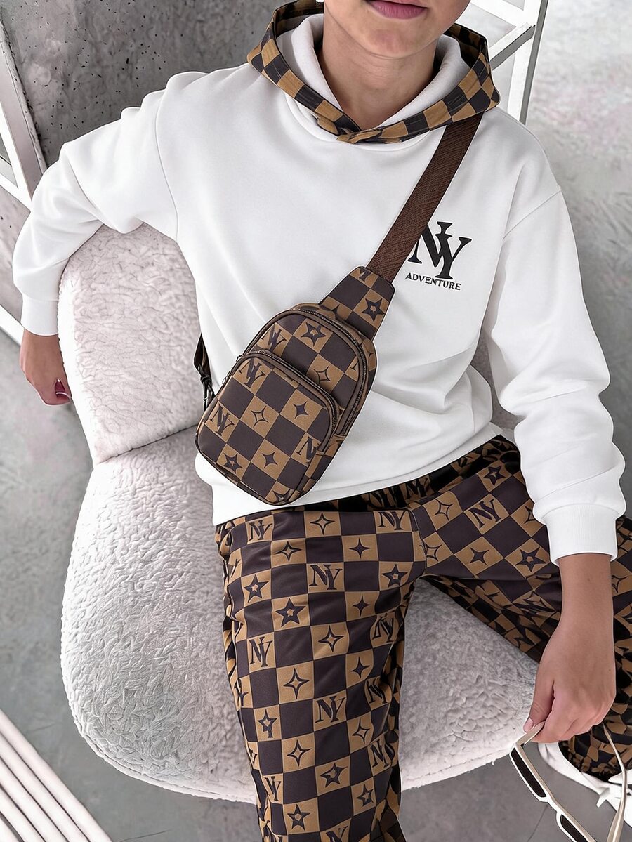 Tween Boy Casual Comfortable Letter Print Hoodie And Pants Set - Multicolor - View 1