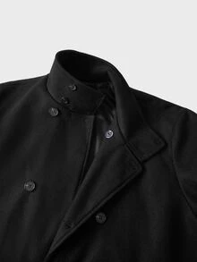 EASEVO Men Plus Size Solid Double Breasted Overcoat Halloween Winter Party Autumn  - Black - View 5