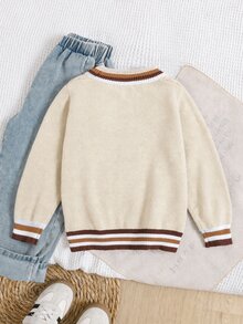 Cozy Pixies Kids Young Boy Colorblock Striped Knit Soft 3D Cable Texture Crew Neck Long Sleeve Pullover Autumn Sweater - Apricot - View 2
