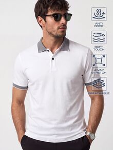 TekDrob Anti-Odor Modal Slim Polo With Jacquard Contrast Details - White - View 3