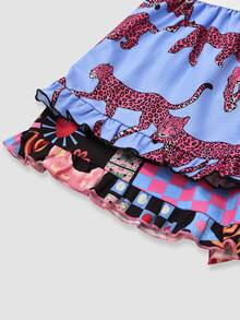 Chillnights Young Contrast Color Leopard Print Letter & Sun Graphic Frill Trim 2pcs Women's Pajama Bottoms - Multicolor - View 9