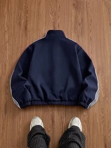 SWAVVY Men's Colorblock Casual Daily Wear Long Sleeve Jacket - Navy Blue - View 6