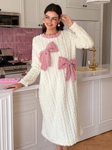 SweetSlumber Women's Bow Plush Long Nightgown - White - View 3
