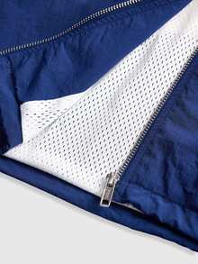 ROMWE Street Life Jaket Nylon Pendek Colorblock Gaya Streetwear Outdoor Wanita - Navy Blue - View 5