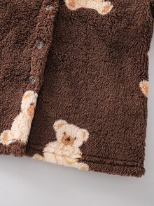 SHEIN Playful Pals Girls 2026 Fall Winter New Teddy Bear Pattern Fleece Hooded Jacket Lambswool Lining Thickened Winter Coat Soft Skin-Friendly Non-Shedding Loose Fit - Brown - View 5