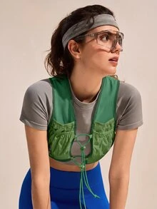 Exploreva Exploreva Women's Adjustable Placket Cropped Outdoor Vest - Green - View 6