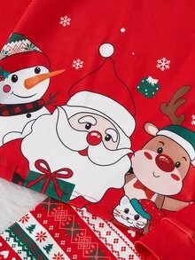 Santa Claus Tween Girl Autumn/Winter Pajamas Fair Isle Knitted Stretchy Ribbed Snug Fit Top Pants Allover Print Striped Cartoon Christmas Reindeer - Red - View 7