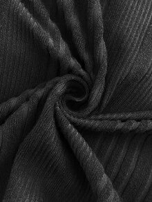 Vionelle Plus Size Women's 2 In 1 Contrast Color Knit Ribbed Patchwork Striped Collar Bell Sleeve Slimming Flattering Long A-Line Dress Autumn Winter - Black - View 7