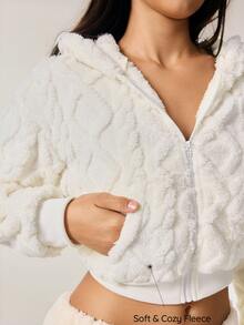 SHAPORA Women's Casual Plush Jacquard Hooded Jacket & Loungewear Top 2pcs Set - Multicolor - View 7