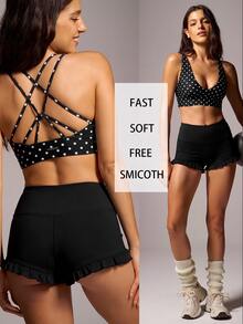 VARSIVA Women's Polka Dot Print Cropped Sports Bra Yoga - Black and White - View 1