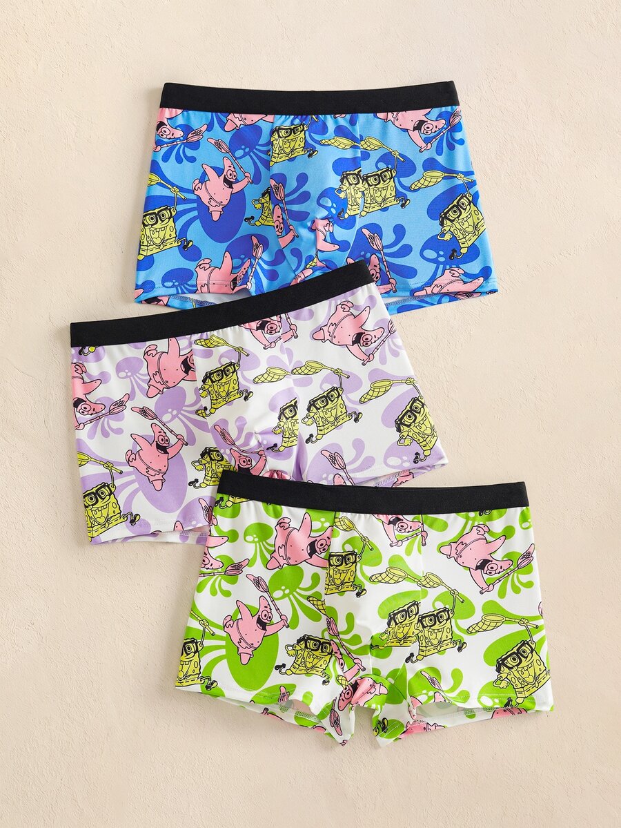 SpongeBob SquarePants | SHEIN Men's Cartoon Print Casual Daily Boxer Briefs - Multicolor - View 1