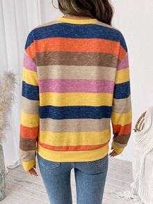 SHEIN LUNE Women's Striped Colorblock Casual Everyday Long Sleeve Sweatshirt - White - View 2