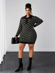 Maweii Women Elegant, Retro,Sexy, Floral Patterns,Mini Knitted Dress,Fitted Cut,Autumn/Winter, Halloween,Christmas,Plus Size Women's Sweater Dress - Multicolor - View 6