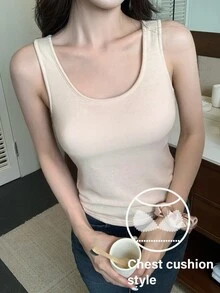 DAZY Women's Minimalist Solid Color Street Casual Base Layer Top - Apricot - View 8