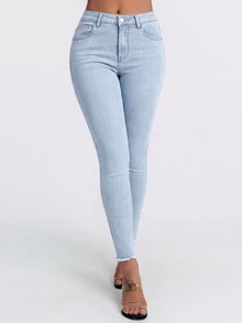 Flexra Women's High Waist Pocket Slim Fit Casual Versatile Denim Jeans - Light Wash - View 1