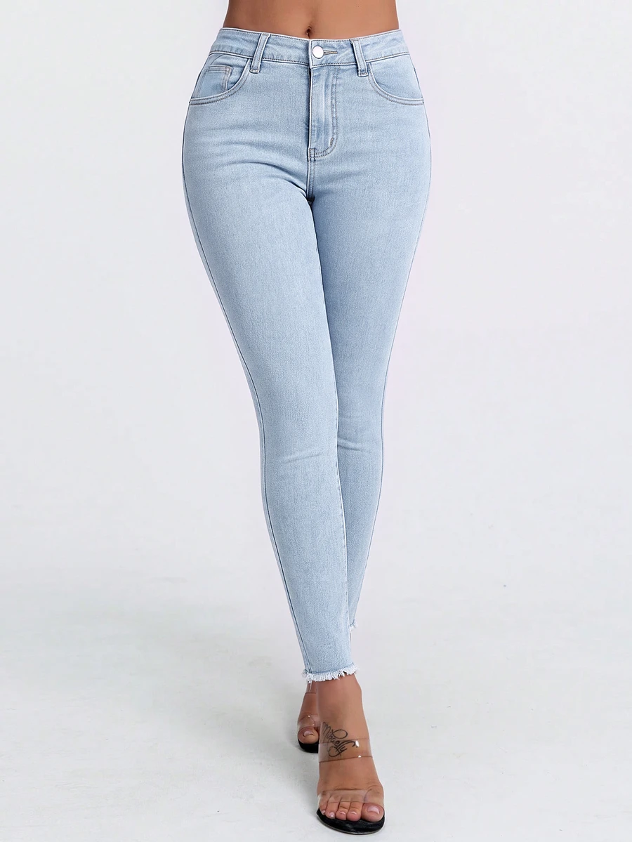 Flexra Women's High Waist Pocket Slim Fit Casual Versatile Denim Jeans - Light Wash - View 1