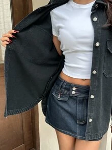 Rivivi 女款單排扣休閒牛仔夾克，適合日常穿著 - 黑色 - 查看 8
