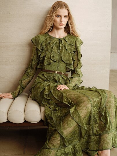 Arave 2026 New Autumn & Early Autumn Elegant Women's Long Dress, Suitable For Dating, Student Wear, Daily Outings, Versatile All-Match Style, Casual, Beach, Party And More Occasions. Simple And Generous Yet Casual Women's Long Pants, Solid Color Design, Waist-Flattering Pleated Cut, Made Of Lace Fabric, Available In Multiple Colors. Also Suitable For Outdoor Wear