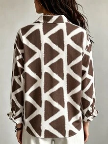Glimmora Women's Bohemian Style Colorblock Triangle Print Long Sleeve Blouse Shirt - Multicolor - View 2