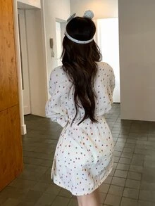 DAZY Women's Fashionable Versatile Polka Dot Contrast Color Robe For Home Wear - White - View 2