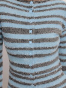 MUSERA Striped Fuzzy Knit Long Sleeve Cardigan Top Autumn Cute Daily Girly Sweet Mischief - Blue - View 6