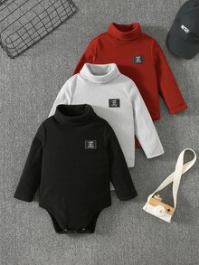 SHEIN 3PCS Baby Boys Autumn Bodysuits - Burgundy - View 1