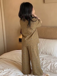 DAZY 女童鈕扣短袖上衣與長褲居家休閒套裝 - 淺粉色 - 查看 7