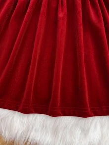 SHEIN Infant Toddler Vintage Velvet Santa Style Dress Baby Holiday Party Outfit Christmas Autumn Winter Dress - Red - View 7