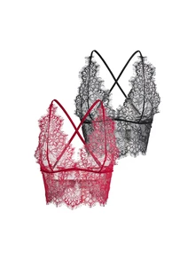 AltBold Black & Red Wire-Free French Lace Women's Backless Bra Set, 2pcs - Multicolor - View 10