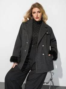 Plus Size Women's Knotted Waist Casual Daily Overcoat - Grey - View 6