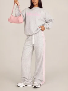 SHEIN BAE Women's Letter Print Casual Daily Long Sleeve Sports Sweatshirt - Light Grey - View 5