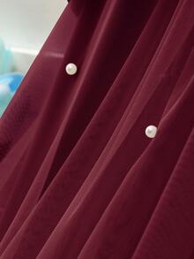 SHEIN Girls Elegant Fashion Ruffle Lace Pearl Shiny Mesh Dress - Burgundy - View 5