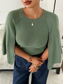 Dazy Plus Brown Loose Shawl Collar Business Casual Fashion Street Commute Elegant Pullover Sweater - Army Green - View 7