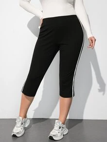 Maija Plus Size Women's Colorblock Casual Versatile Daily Wear Capris - Black - View 5