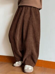 SHEIN Kids Young Boys Casual Corduroy Loose Fit Long Pants - Brown - View 5