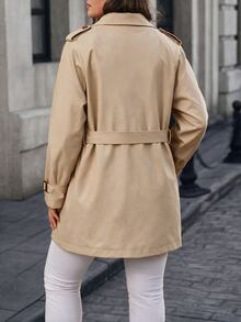 GlowEve CURVE Plus Size Fashion Streetwear Button Pocket Long Sleeve Trench Coat - Khaki - View 2
